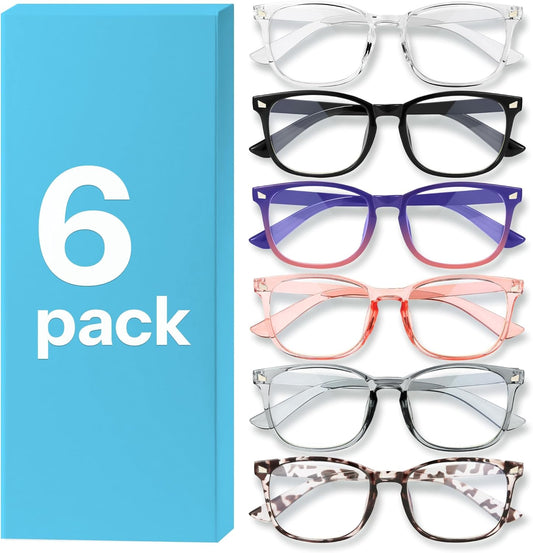 6 Pack Blue Light Blocking Glasses for Women Men – Stylish Computer & Gaming Glasses, Fashion Square Frame Eyewear